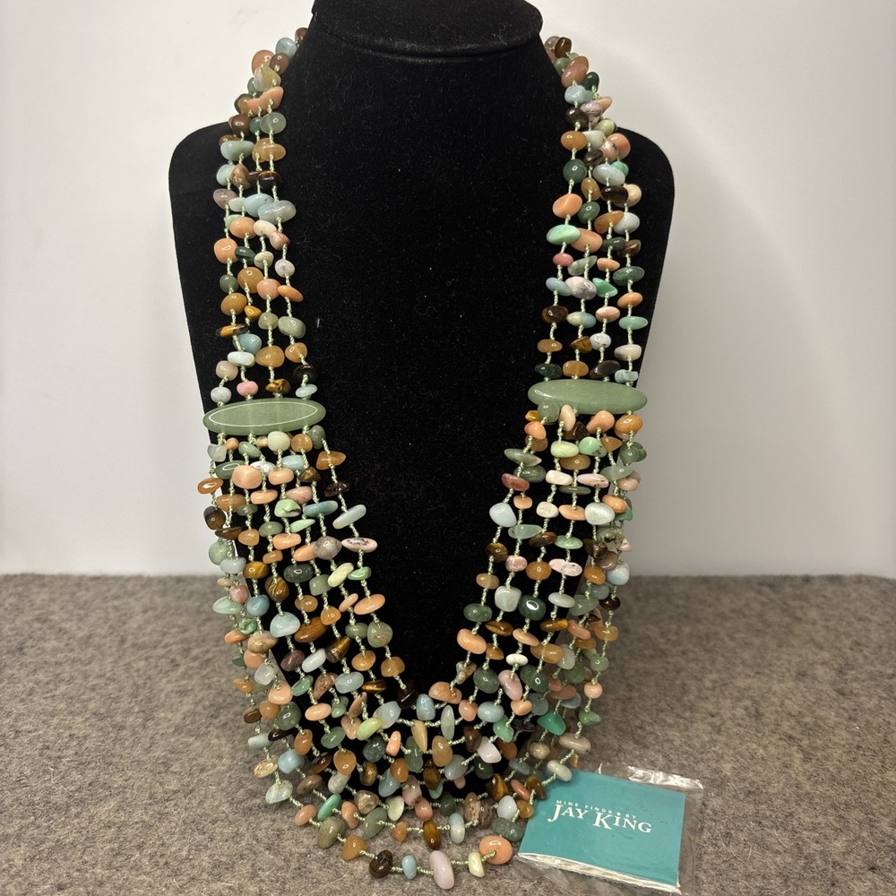 Jay King DTR Multi Stone Necklace Green Brown Pink 16-22" Layered Heavy